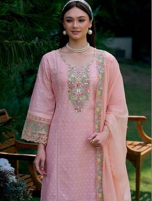 Women Ethnic Motifs Embroidered Regular Mirror Work Pure Cotton Kurta with Trousers & With Dupatta 7