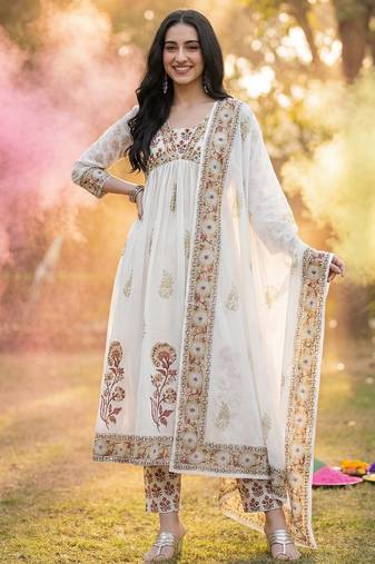 Women Floral Printed Regular  Cotton Kurta with Trousers & With Dupatta