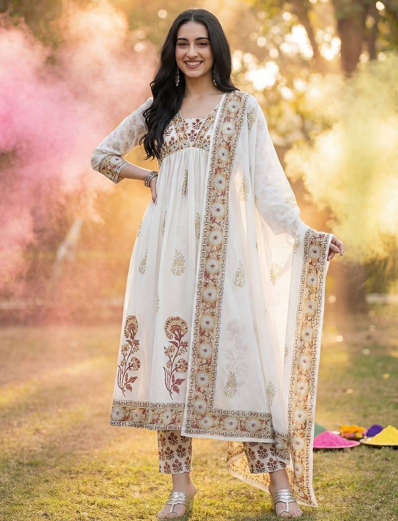 Women Floral Printed Regular Pure Cotton Kurta with Trousers & With Dupatta