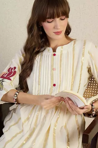 Floral Printed Pure Cotton A-Line Kurta With Trouser