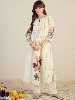 Floral Printed Pure Cotton A-Line Kurta With Trouser 1