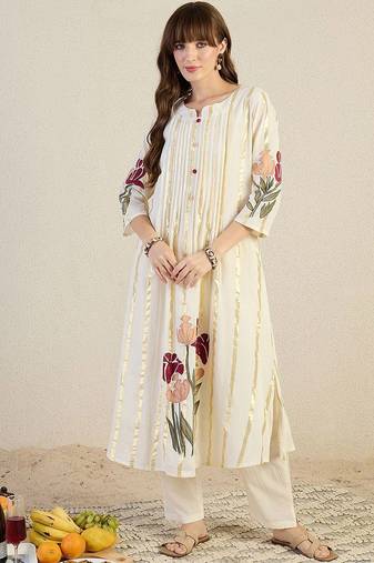Floral Printed  Cotton A-Line Kurta With Trouser