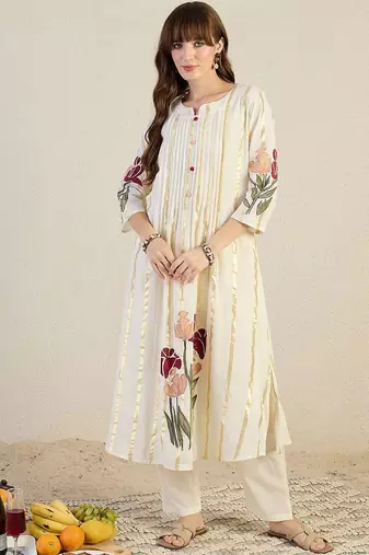 Floral Printed Pure Cotton A-Line Kurta With Trouser
