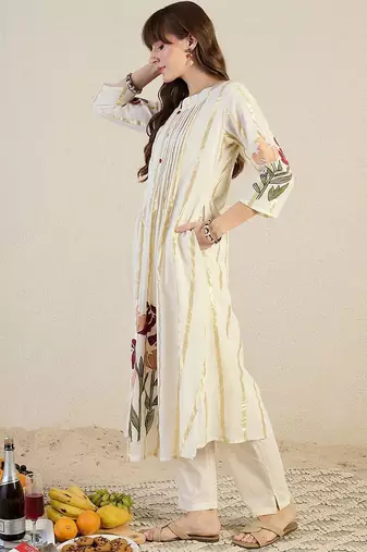 Floral Printed Pure Cotton A-Line Kurta With Trouser