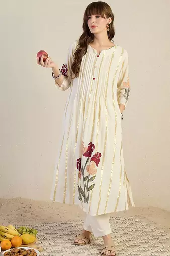 Floral Printed Pure Cotton A-Line Kurta With Trouser