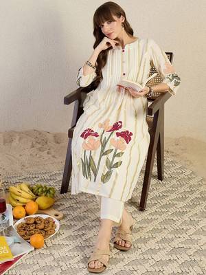 Floral Printed Pure Cotton A-Line Kurta With Trouser 7