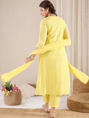 Women Floral Embroidered Panelled Mirror Work Pure Cotton Kurta with Trousers & With Dupatta 5