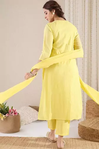 Women Floral Embroidered Panelled Mirror Work Pure Cotton Kurta with Trousers & With Dupatta