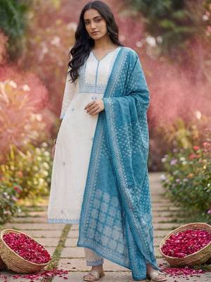 Women Ethnic Motifs Embroidered Regular Thread Work Kurta with Trousers & With Dupatta 6