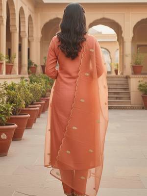 Floral Embroidered Thread Work Straight Kurta With Trousers & Dupatta 4