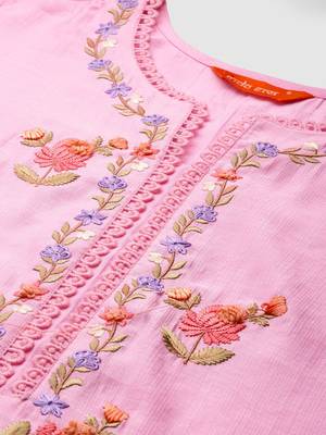Floral Embroidered Thread Work Kurta with Trousers & With Dupatta 2