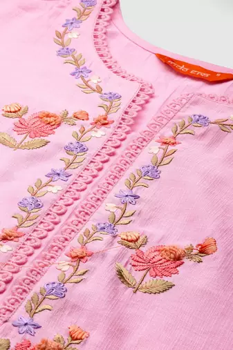 Floral Embroidered Thread Work Kurta with Trousers & With Dupatta