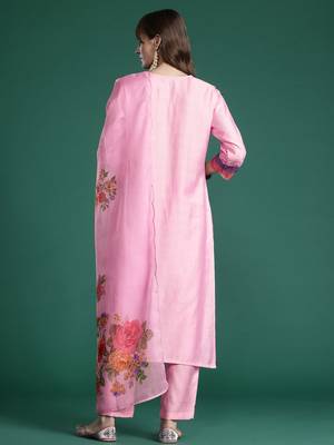 Floral Embroidered Thread Work Kurta with Trousers & With Dupatta 6