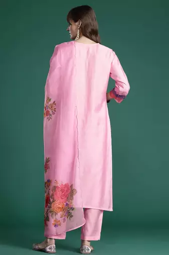 Floral Embroidered Thread Work Kurta with Trousers & With Dupatta