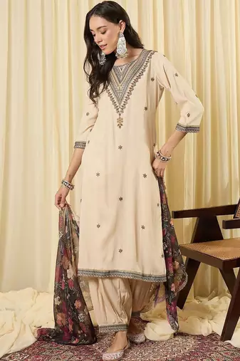 Women Ethnic Motifs Embroidered Regular Thread Work Kurta with Patiala & With Dupatta