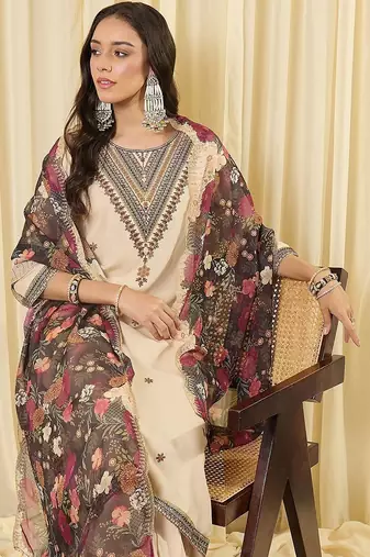 Women Ethnic Motifs Embroidered Regular Thread Work Kurta with Patiala & With Dupatta