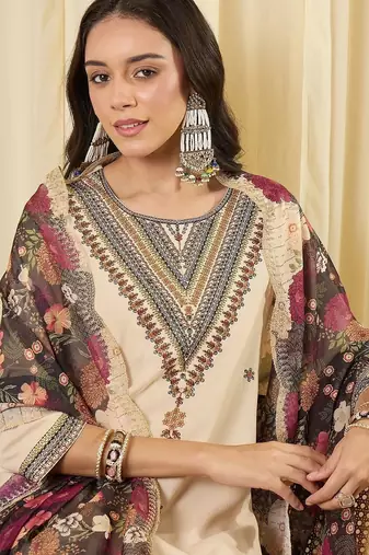 Women Ethnic Motifs Embroidered Regular Thread Work Kurta with Patiala & With Dupatta