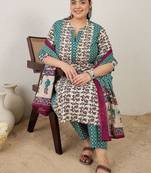 Plus Size Multi Printed A-Line Kurta Trousers With Dupatta Set