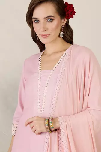 Women Ethnic Motifs Printed Regular Linen Kurta with Trousers & With Dupatta