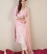 Women Ethnic Motifs Printed Regular Linen Kurta with Trousers & With Dupatta