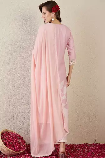 Women Ethnic Motifs Printed Regular Linen Kurta with Trousers & With Dupatta