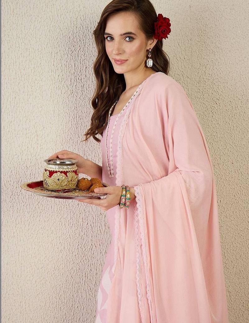 Women Ethnic Motifs Printed Regular Linen Kurta with Trousers & With Dupatta