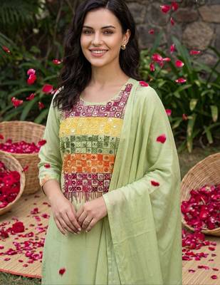 Women Ethnic Motifs Embroidered Regular Mirror Work Kurta with Trousers & With Dupatta 2