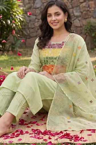 Women Ethnic Motifs Embroidered Regular Mirror Work Kurta with Trousers & With Dupatta