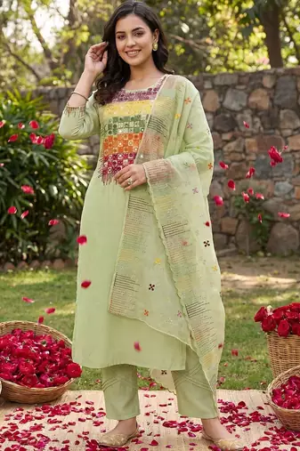 Women Ethnic Motifs Embroidered Regular Mirror Work Kurta with Trousers & With Dupatta