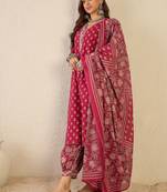 Women Ethnic Motifs Printed Regular Beads and Stones Pure Cotton Kurta with Patiala & With Dupatta