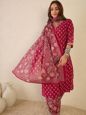 Women Ethnic Motifs Printed Regular Beads and Stones Pure Cotton Kurta with Patiala & With Dupatta 2