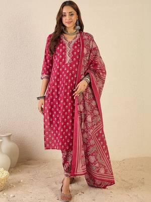 Women Ethnic Motifs Printed Regular Beads and Stones Pure Cotton Kurta with Patiala & With Dupatta 4