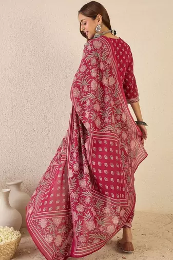 Women Ethnic Motifs Printed Regular Beads and Stones Pure Cotton Kurta with Patiala & With Dupatta