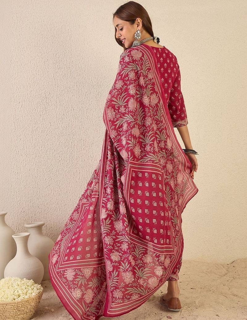 Women Ethnic Motifs Printed Regular Beads and Stones Pure Cotton Kurta with Patiala & With Dupatta