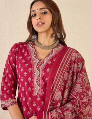 Women Ethnic Motifs Printed Regular Beads and Stones Pure Cotton Kurta with Patiala & With Dupatta 6