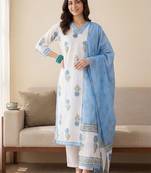 Women Floral Printed Regular Pure Cotton Kurta with Trousers & With Dupatta