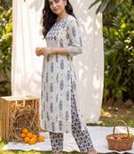 Women Ethnic Motifs Printed Empire Pure Cotton Kurta with Trousers