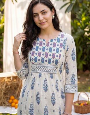Women Ethnic Motifs Printed Empire Pure Cotton Kurta with Trousers 3