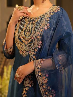 Women Embroidered Regular Kurta with Trousers & Dupatta 3