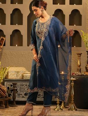 Women Embroidered Regular Kurta with Trousers & Dupatta 4