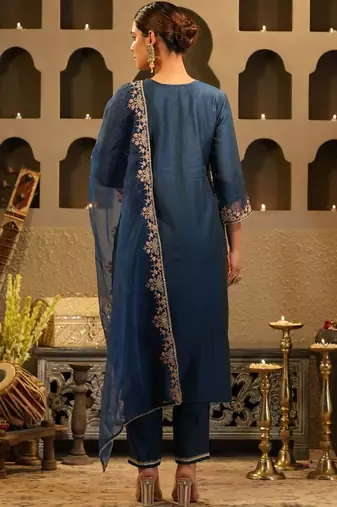 Women Embroidered Regular Kurta with Trousers & Dupatta