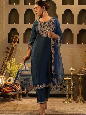 Women Embroidered Regular Kurta with Trousers & Dupatta 6