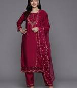 Floral Embroidered Regular Thread Work Kurta with Trousers & Dupatta
