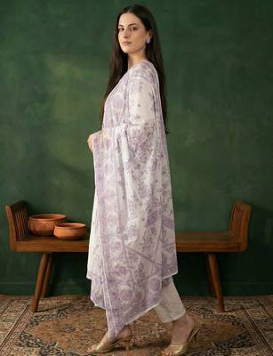 Women Ethnic Motifs Embroidered Regular Thread Work Pure Cotton Kurta with Trousers & With Dupatta 3