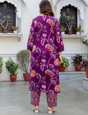 Women Floral Printed Regular Thread Work Pure Cotton Kurta with Trousers & With Dupatta 5