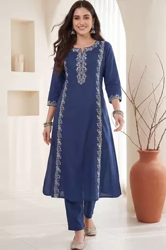 Women Ethnic Motifs Embroidered Regular Thread Work Pure Cotton Kurta with Trousers