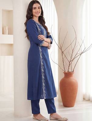 Women Ethnic Motifs Embroidered Regular Thread Work Pure Cotton Kurta with Trousers 3