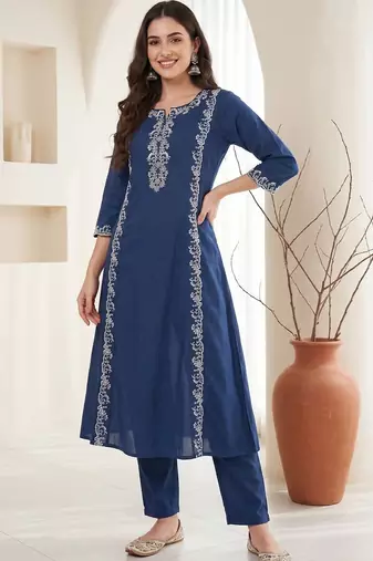 Women Ethnic Motifs Embroidered Regular Thread Work Pure Cotton Kurta with Trousers
