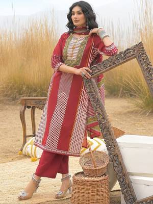Women Ethnic Motifs Printed Regular Mirror Work Pure Cotton Kurta with Trousers & With Dupatta 1