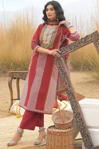 Women Ethnic Motifs Printed Regular Mirror Work  Cotton Kurta with Trousers & With Dupatta